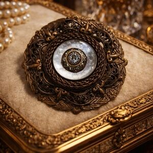 LIZ PALACIOS SF Vintage Vintage 80s Bronze Brooch with Mother of Pearl Accent